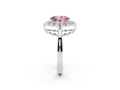 Fancy Pink Oval Cut Diamond Halo Cluster Engagement Ring Set in Silver with Solitaire Band and Prong Setting