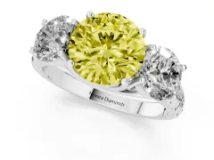 Fancy Yellow Round Cut Diamond Three-Stone Ring Set in Silver with Pavé Band