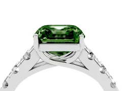 Fancy Green Asscher Cut Diamond Solitaire Ring Set in Platinum with Cut-Down Micro Pavé Band and Prong Setting