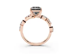 Fancy Black Princess Cut Diamond Solitaire Ring Set in Rose gold with Twisted Marquise Accent Band