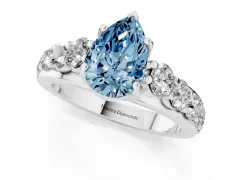 Fancy Blue Pear Cut Diamond Pavé Engagement Ring Set in White gold with Prong Setting