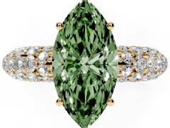 Fancy Green Marquise Cut Diamond Pavé Band Solitaire Ring Set in Yellow gold with Close-Set Accent Stones and Prong Setting