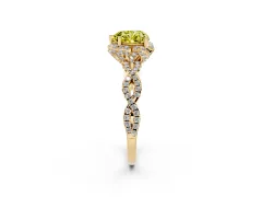 Fancy Yellow Heart Cut Diamond Halo Twist Band Solitaire Ring Set in Yellow gold with Prong-Set Center Stone