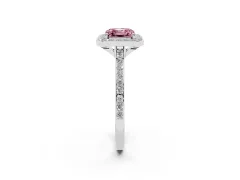Fancy Pink Asscher Cut Diamond Halo Engagement Ring Set in Platinum with Round Pavé Shoulders and Heart Gallery