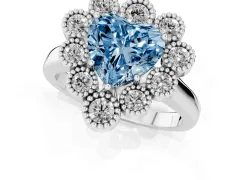 Fancy Blue Heart Cut Diamond Cluster Halo Ring Set in Platinum with Milgrain Bezel Accents and Plain Band