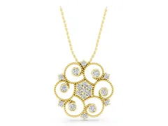 Round Diamond Swirl Pendant Set in Yellow gold with Milgrain Edge