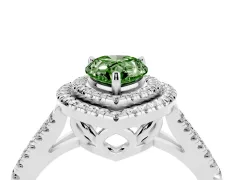 Fancy Green Pear Cut Diamond Double Halo Ring Set in Platinum with Pavé Band