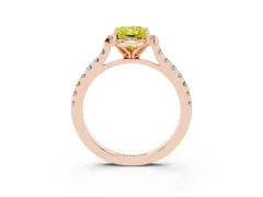 Fancy Yellow Radiant Cut Diamond Solitaire Ring Set in Rose gold with Pavé Band and Floral Prong Setting