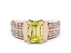 Fancy Yellow Emerald Cut Diamond Wide Channel Set Band Ring Set in Rose gold with Bezel Setting