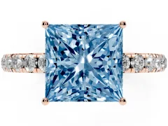 Fancy Blue Princess Cut Diamond Pavé Solitaire Engagement Ring Set in Rose gold with Prong Setting