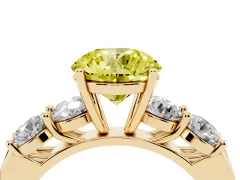 Fancy Yellow Round Cut Diamond Five-Stone Prong Set Ring Set in Yellow gold with Classic Band