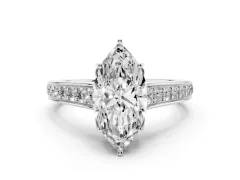 Marquise Cut Diamond Solitaire Pavé Engagement Ring Set in White gold with Prong Setting