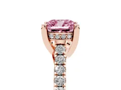 Fancy Pink Cushion Cut Diamond Solitaire Ring Set in Rose gold with Brilliant Pavé Band and Prong Setting