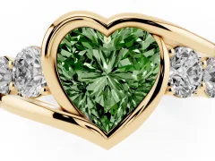 Fancy Green Heart Cut Diamond Bezel Bypass Ring Set in Yellow gold with Round Accents