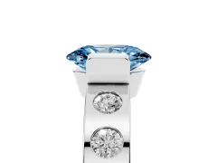 Fancy Blue Oval Cut Diamond Channel-Set Band Ring Set in Silver with Bezel Prong Setting