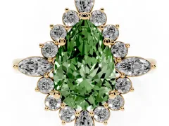 Fancy Green Pear Cut Diamond Cluster Halo Ring Set in Yellow gold with Marquise and Round Accents