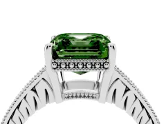 Fancy Green Asscher Cut Diamond Solitaire Pavé Milgrain Engagement Ring Set in Platinum with Prong Setting