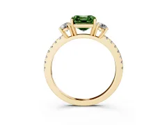 Fancy Green Asscher Cut Diamond Three-Stone Ring Set in Yellow gold with Pavé Band and Graduated Sides