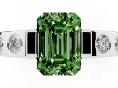 Fancy Green Emerald Cut Diamond Channel-Set Band Ring Set in Silver with Bezel Prong Setting