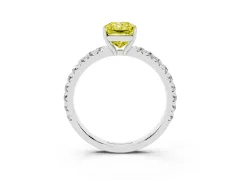Fancy Yellow Radiant Cut Diamond Pavé Solitaire Engagement Ring Set in Platinum with Prong Setting