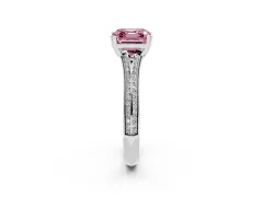 Fancy Pink Asscher Cut Diamond Split Shank Pavé Engagement Ring Set in White gold with Prong-Set Center Stone