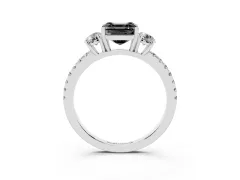 Fancy Black Asscher Cut Diamond Three-Stone Ring Set in Platinum with Pavé Band and Graduated Sides