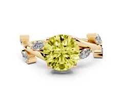 Fancy Yellow Round Cut Diamond Solitaire Ring Set in Yellow gold with Twisted Marquise Accent Band