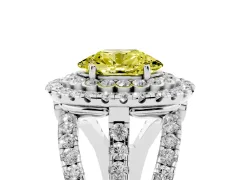 Fancy Yellow Oval Cut Diamond Double Halo Ring Set in White gold with Round Pavé Split Shank