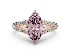 Fancy Pink Marquise Cut Diamond Split Shank Pavé Engagement Ring Set in Rose gold with Prong-Held Center Stone
