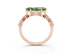 Fancy Green Marquise Cut Diamond Ring Set in Rose gold with Scattered Round Accents