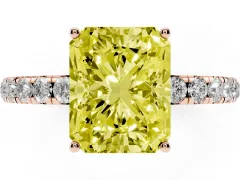 Fancy Yellow Radiant Cut Diamond Pavé Solitaire Engagement Ring Set in Rose gold with Prong Setting
