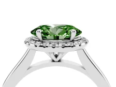 Fancy Green Oval Cut Diamond Halo Engagement Ring Set in Platinum with Pavé Band and Rising Shoulders