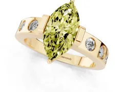 Fancy Yellow Marquise Cut Diamond Channel-Set Band Ring Set in Yellow gold with Bezel Prong Setting