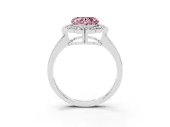 Fancy Pink Heart Cut Diamond Halo Cluster Engagement Ring Set in Platinum with Solitaire Band and Prong Setting