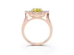 Fancy Yellow Round Cut Diamond Cluster Halo Ring Set in Rose gold with Marquise and Round Accents