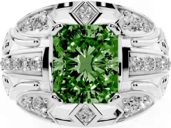 Fancy Green Radiant Cut Diamond Art Deco Ring Set in Silver with Pavé Split Shank