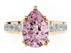 Fancy Pink Pear Cut Diamond Channel Set Solitaire Engagement Ring Set in Yellow gold with Prong Setting