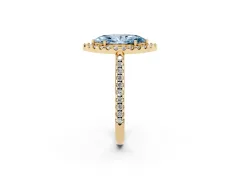 Fancy Blue Marquise Cut Diamond Pavé Halo Ring Set in Yellow gold with Prong Setting