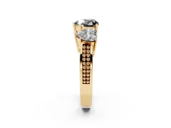 Fancy Black Heart Cut Diamond Three-Stone Ring Set in Yellow gold with Textured Band