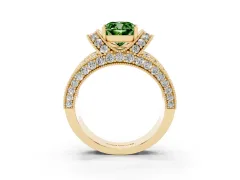 Fancy Green Cushion Cut Diamond Milgrain Halo Pavé Engagement Ring Set in Yellow gold with Prong Setting