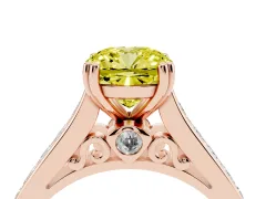 Fancy Yellow Cushion Cut Diamond Channel Set Solitaire Engagement Ring Set in Rose gold with Prong Setting