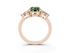 Fancy Green Round Cut Diamond Solitaire Ring Set in Rose gold with Cluster Accents on Each Side