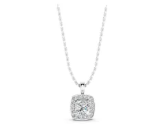 Round Diamond Cushion Halo Pendant Set in Silver with Four-Prong Center