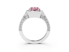Fancy Pink Round Cut Diamond Halo Engagement Ring Set in Platinum with Accent Split Shank Band