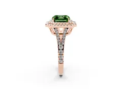 Fancy Green Asscher Cut Diamond Double Halo Ring Set in Rose gold with Pavé Band