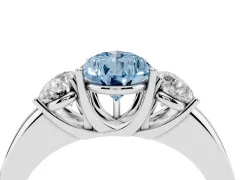 Fancy Blue Pear Cut Diamond Three-Stone Ring Set in White gold with Bold Center and Classic Band