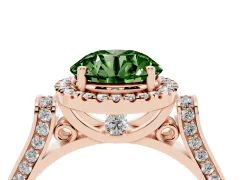 Fancy Green Round Cut Diamond Halo Ring Set in Rose gold with Pavé-Lined Split Shank Band