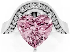 Fancy Pink Heart Cut Diamond Solitaire Engagement Ring Set in White gold with Pavé Shoulders