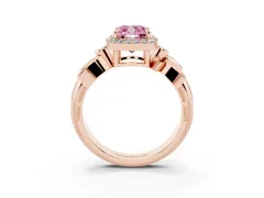 Fancy Pink Cushion Cut Diamond Halo Floral Band Ring Set in Rose gold with Prong Setting