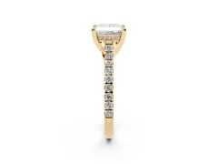 Princess Cut Diamond Solitaire Ring Set in Yellow gold with Brilliant Pavé Band and Prong Setting
